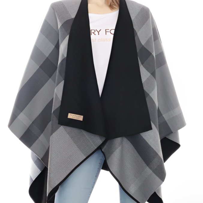 Burberry Charlotte Reversible Cape Poncho - Cinza