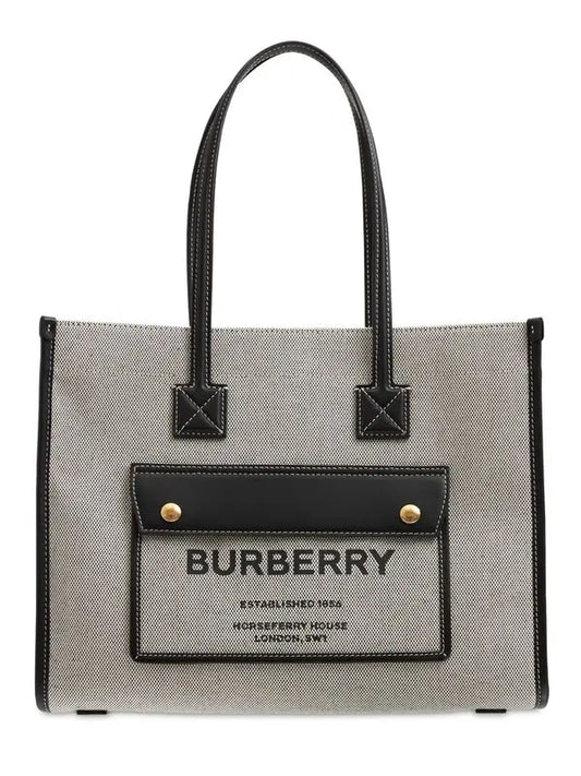 BurberryMedium Freya leather & canvas tote bag - Cinza