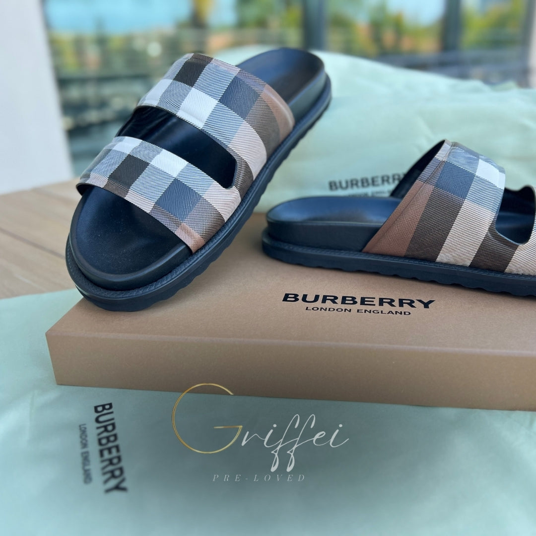 Burberry - Check-print cut-out canvas slides