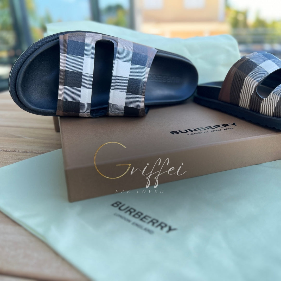 Burberry - Check-print cut-out canvas slides