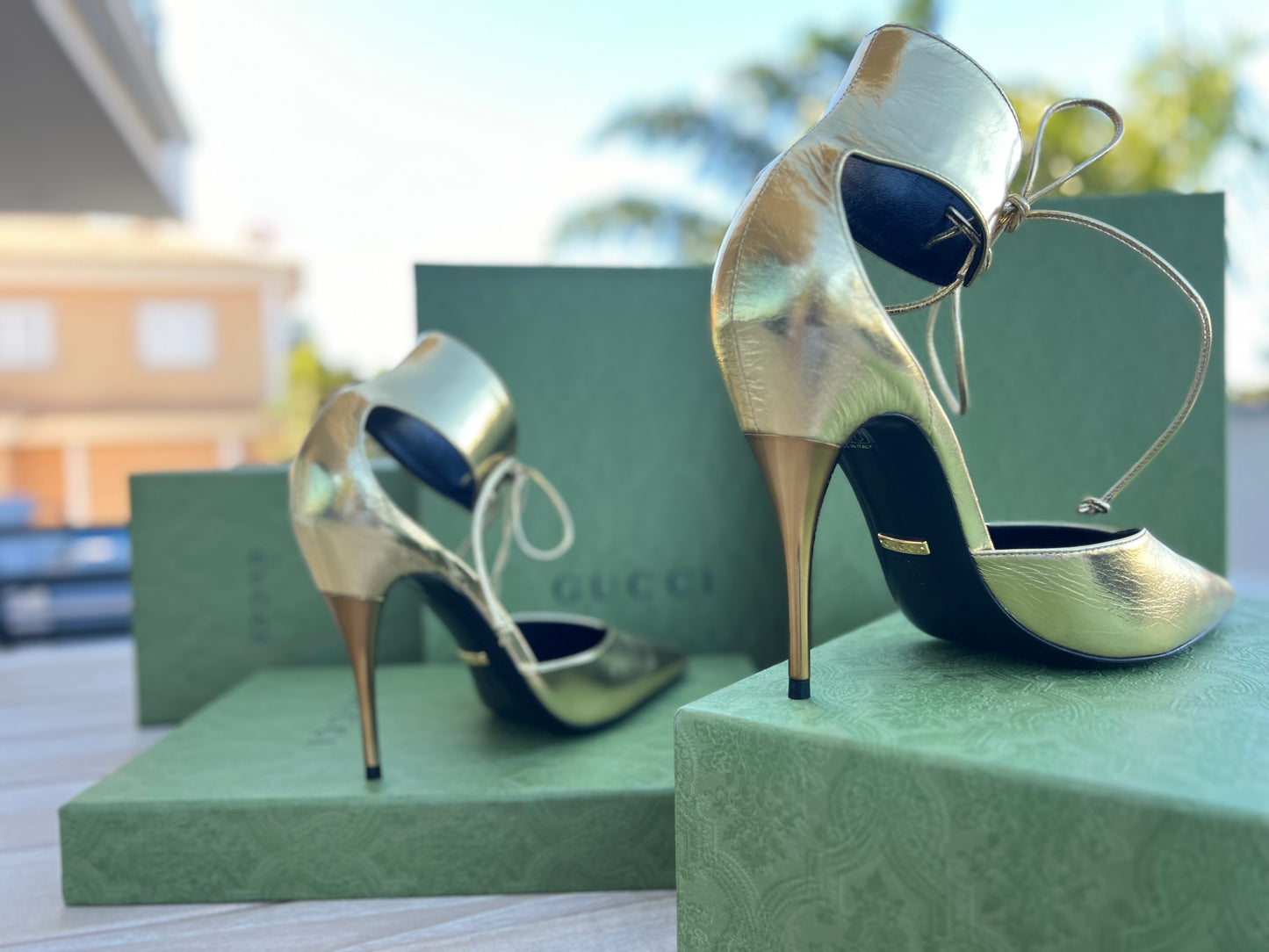 Gucci Priscilla 105mm Metallic Pumps - Dourado