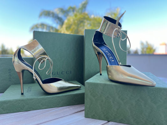 Gucci Priscilla 105mm Metallic Pumps - Dourado